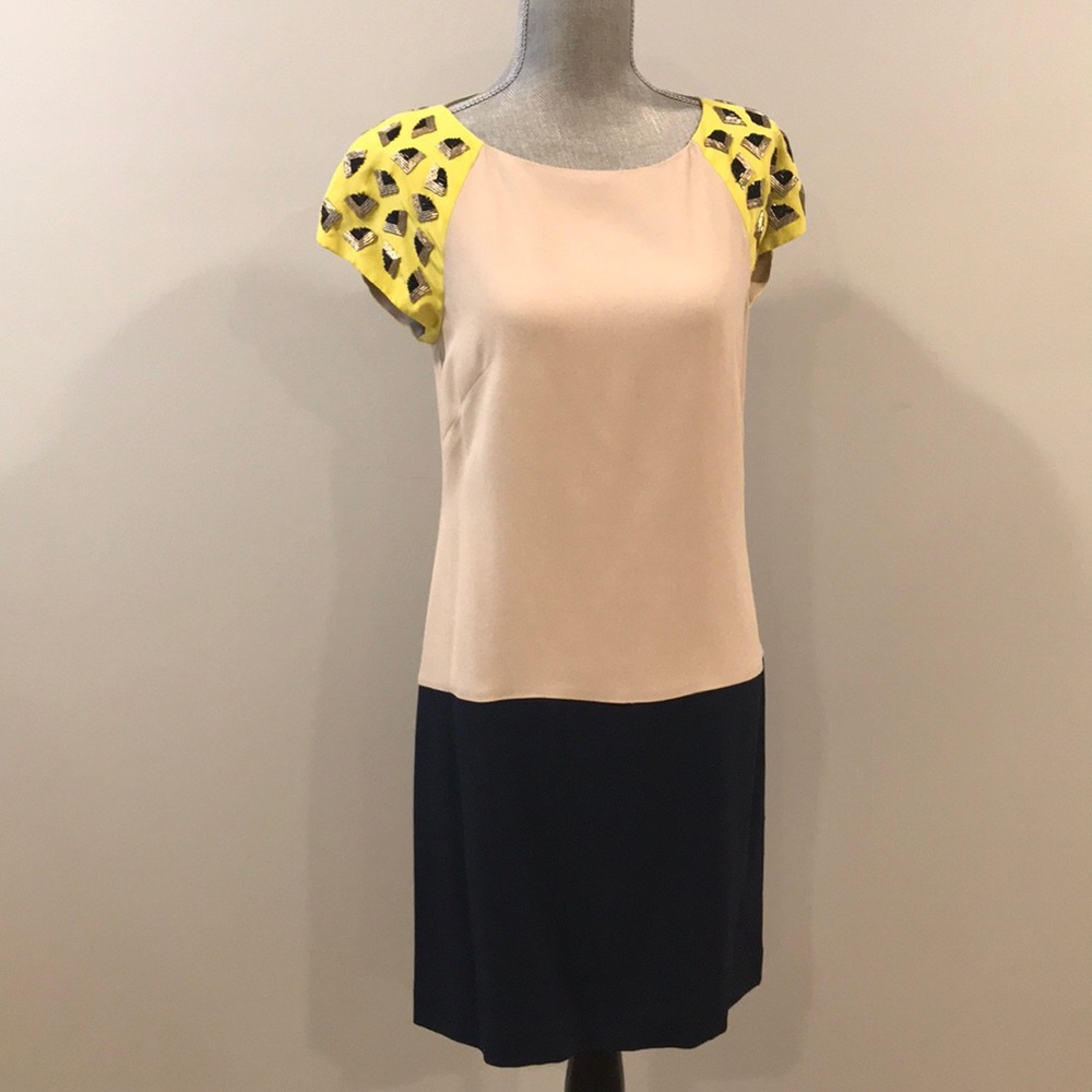 Trina Turk color block shift dress bead details